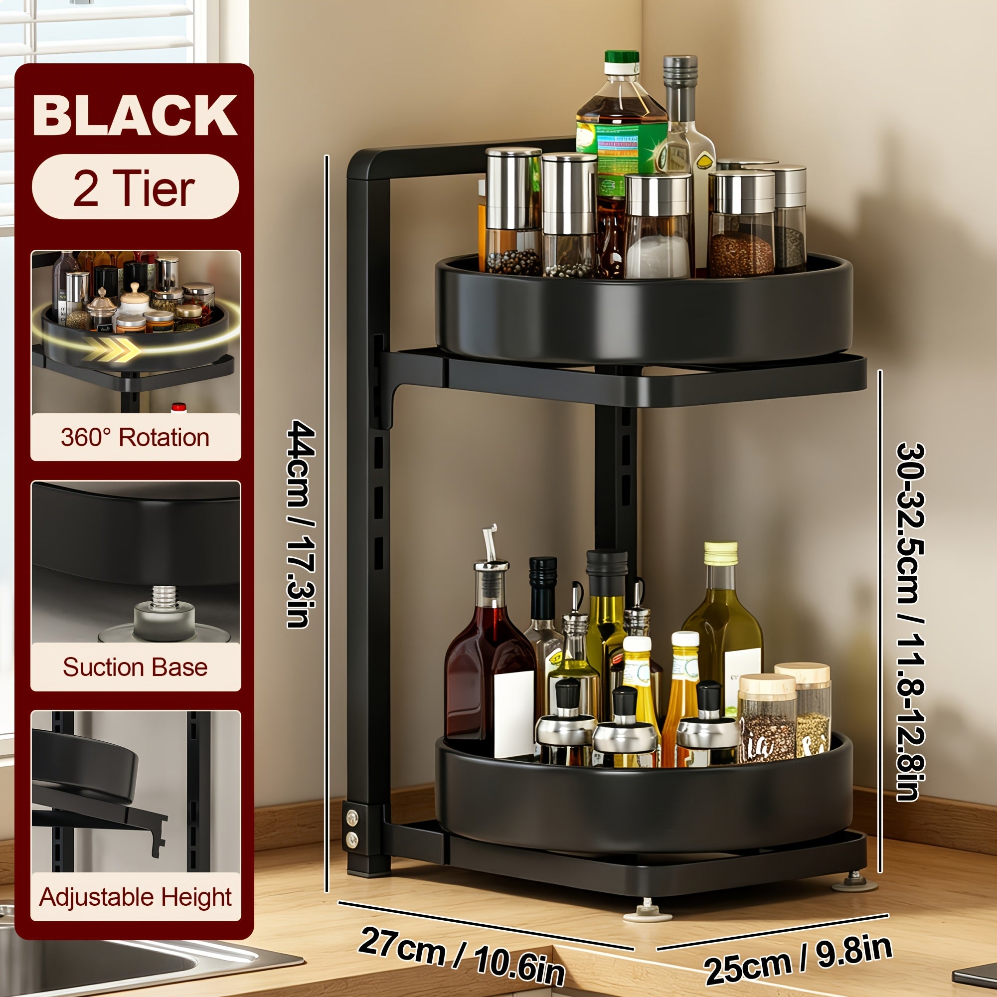 Smart 2/3tier Glass Spice Jar Set – clear reusable pantry storage, 2 3tier Rotatable Kitchen Spice Rack Gray Black White Adjustable Height Metal Rotating Table, designed for American homes, daily convenience and practical gifting