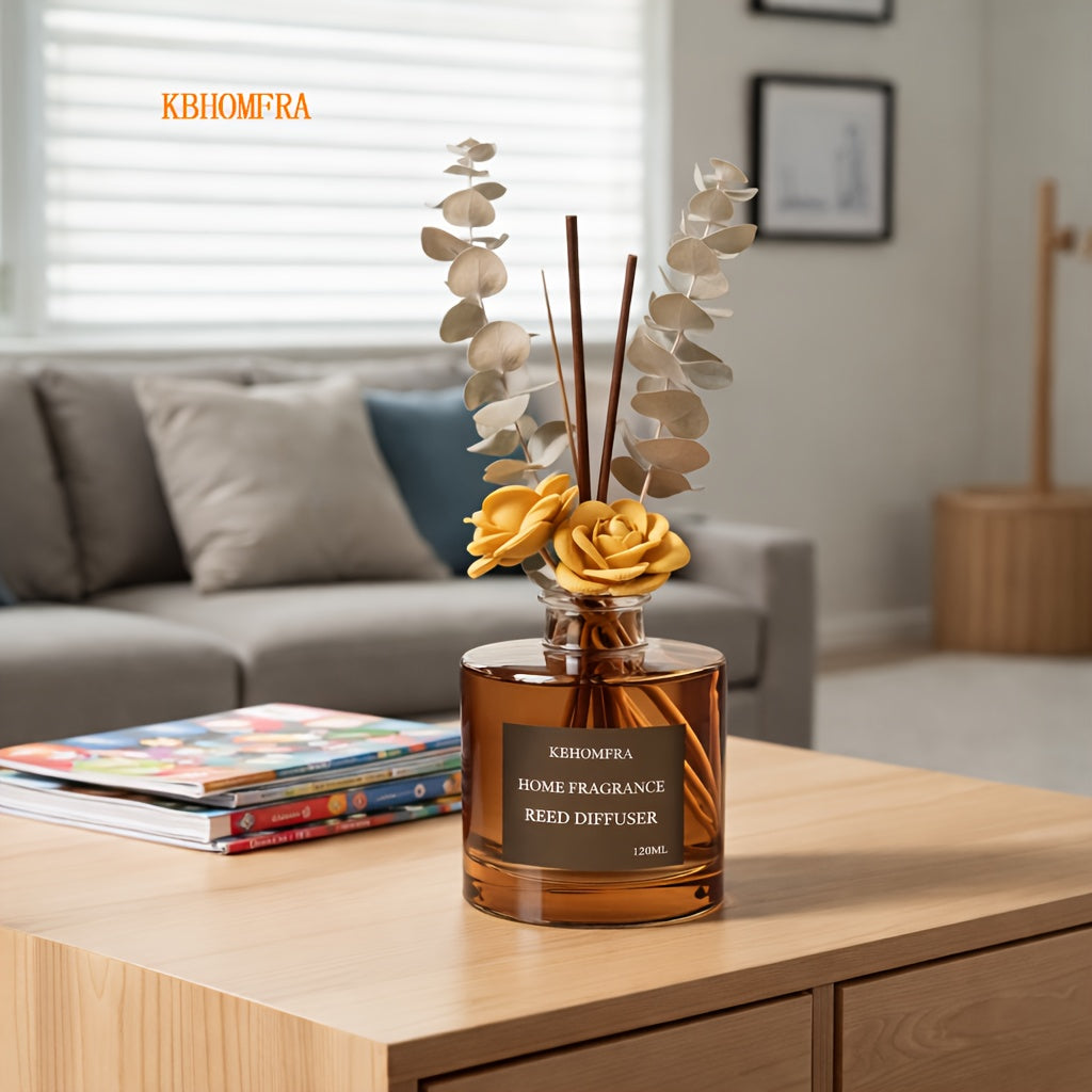 KBHOMFRA Reed Diffuser Jasmine Cedar Gardenia Scent Fall Diffusers with Dried Flowers Diffuser Sticks 4.06oz Essential Oil 90 Days Long-lasting Fragrance for Livingroom, Bedroom And Bathroom.