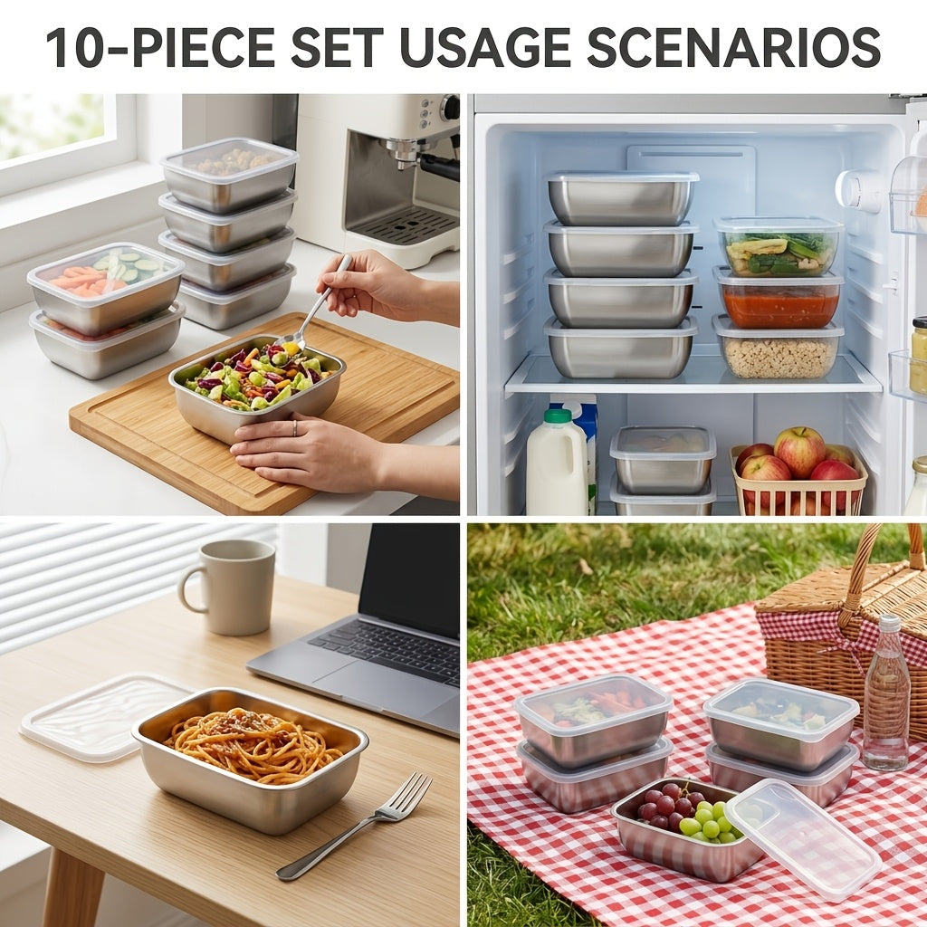 Easy-Access 10pcs Refrigerator Storage Organizer – easy-access fridge organization, 10pcs- Household Food Grade Fresh- Keeping Box Stainless Steel Fruit Box Bento Box Refrigerator, designed for American homes, daily convenience and practical gifting