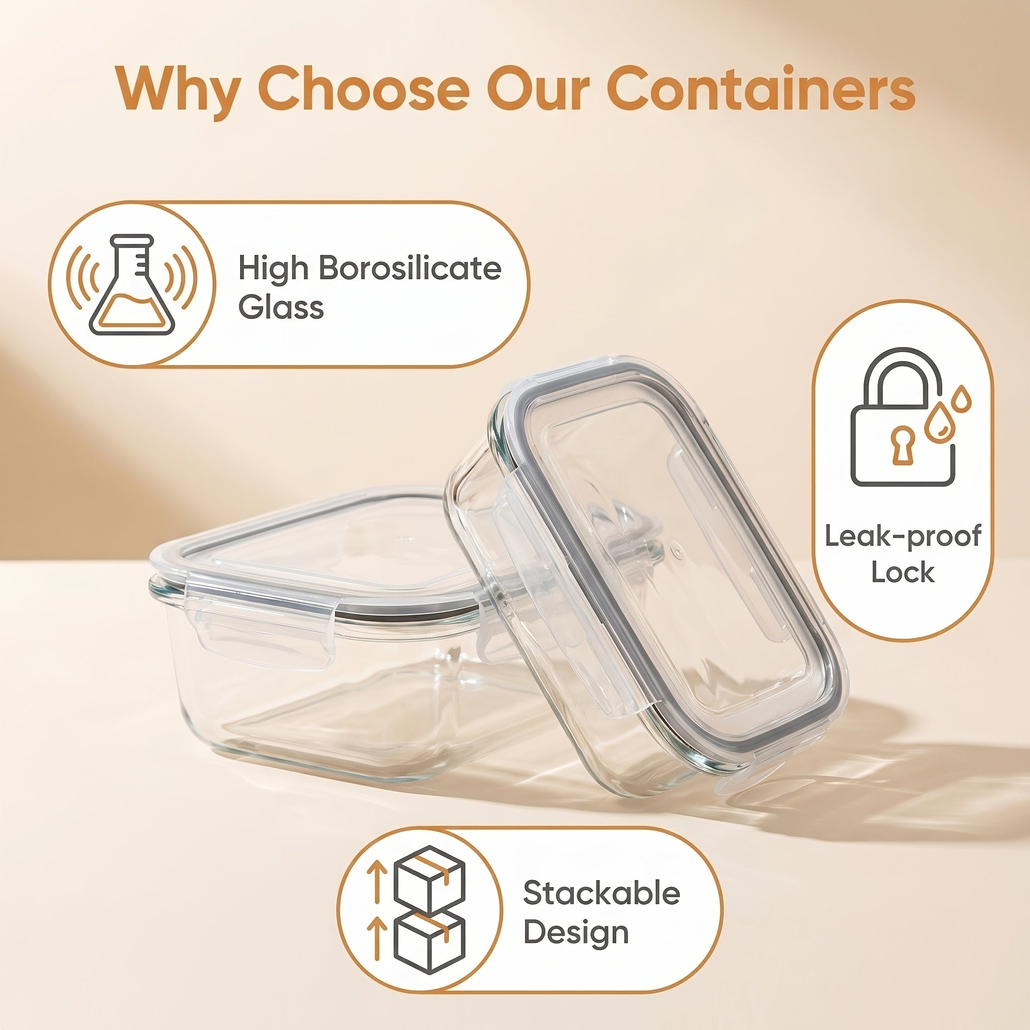 5 Pack 35oz Glass Food Storage Containers With Lids, Fresh Container, Airtight Reusable Meal Prep Lunch Container Set, Safe For Oven, Microwave, Freezer, And Dishwasher