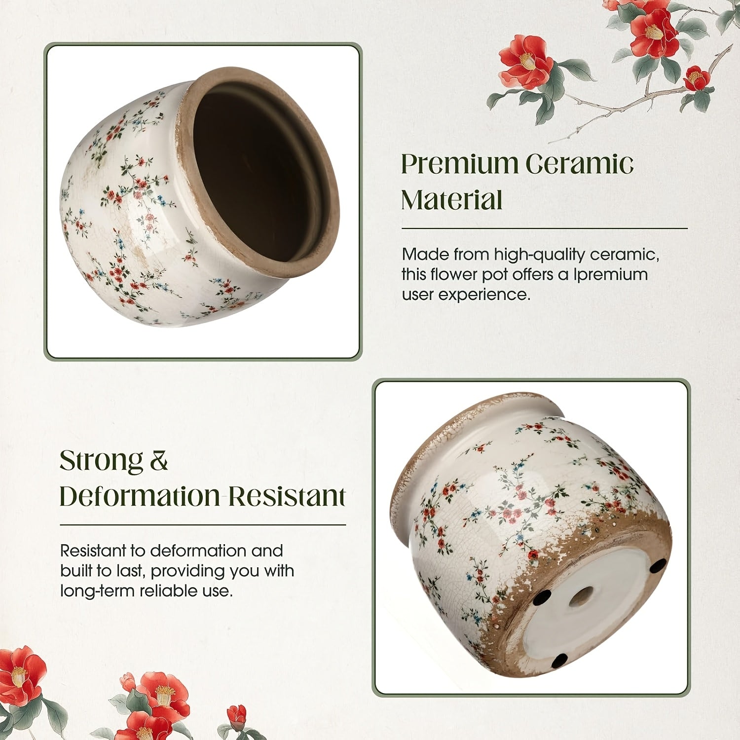 Space-Saving 2pcs Ceramic Flower Vase – tabletop floral display and modern home decor, Ninehaoou 2pcs Large Ceramic Suitable for Indoor Outdoor Use Vintage Beige Red, designed for American homes and practical gifting