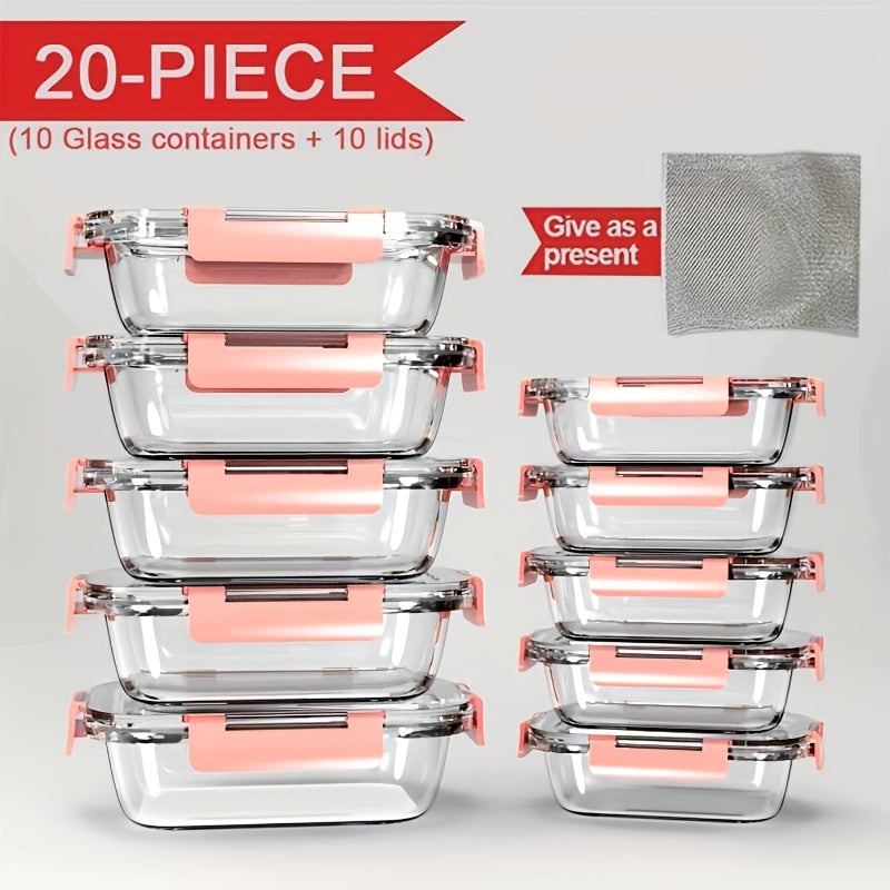 Drinkware – easy-access fridge organization, Stackable 20pcs Glass Food Container 10 Lids 10 C