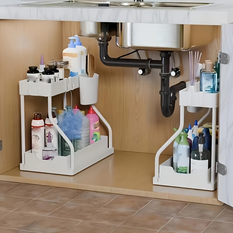 Home Organizer – 2pcs Under Sink Organizer with Sliding Shelves - Durable Pull-Out Cabinet Organize