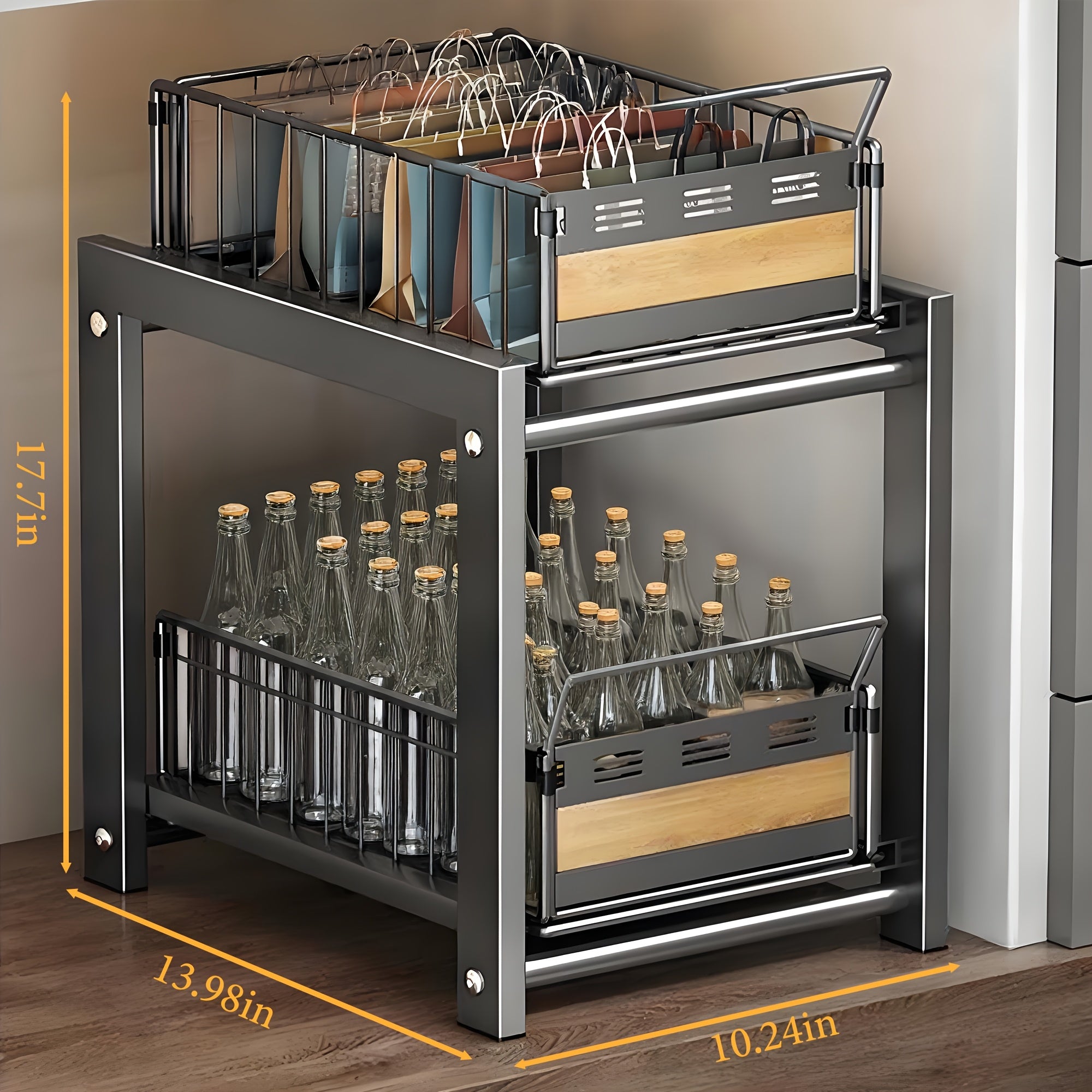Premium 1pc Pull-Out Cabinet Organizer – smooth-access cabinet organization, 1pc Big Black Pull Out Drawer for Kitchen Cabinet 2-Tier No Drill Roll Out, designed for American homes, daily convenience and practical gifting