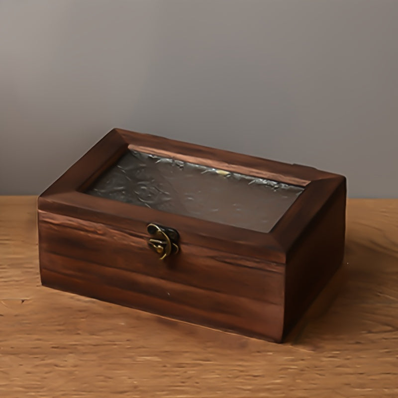 1pc Wooden Storage Box - With Lid - Jewelry Storage Box - Retro Rustic Style - Suitable For Storage Of Accessories, Jewelry And Small Items - Ideal Gift