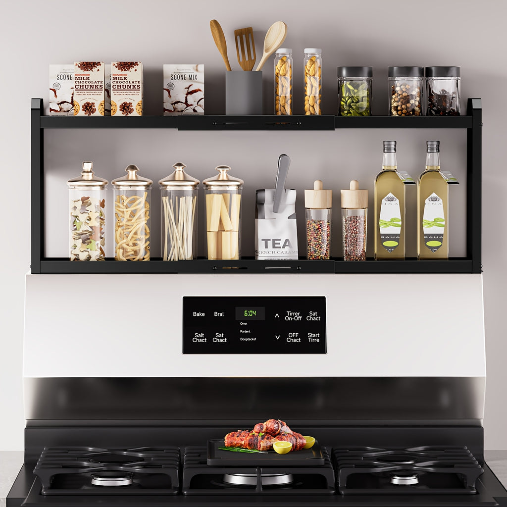 Heavy-Duty Adjustable Home Storage Rack – durable multi-purpose storage, Heavy-Duty Magnetic Over The Stove Shelf Shelf - 2-Tier Expandable Length Carbon Powder-Coated Suitable, designed for American homes, daily convenience and practical gifting