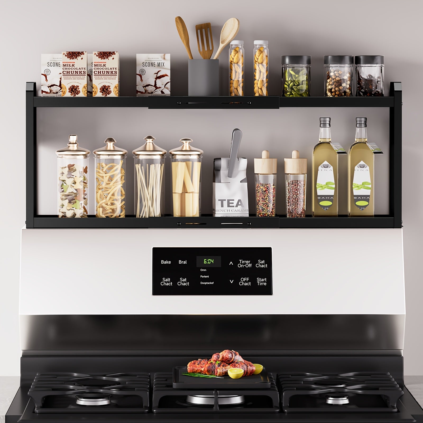 Heavy-Duty Adjustable Home Storage Rack – durable multi-purpose storage, Heavy-Duty Magnetic Over The Stove Shelf Shelf - 2-Tier Expandable Length Carbon Powder-Coated Suitable, designed for American homes, daily convenience and practical gifting