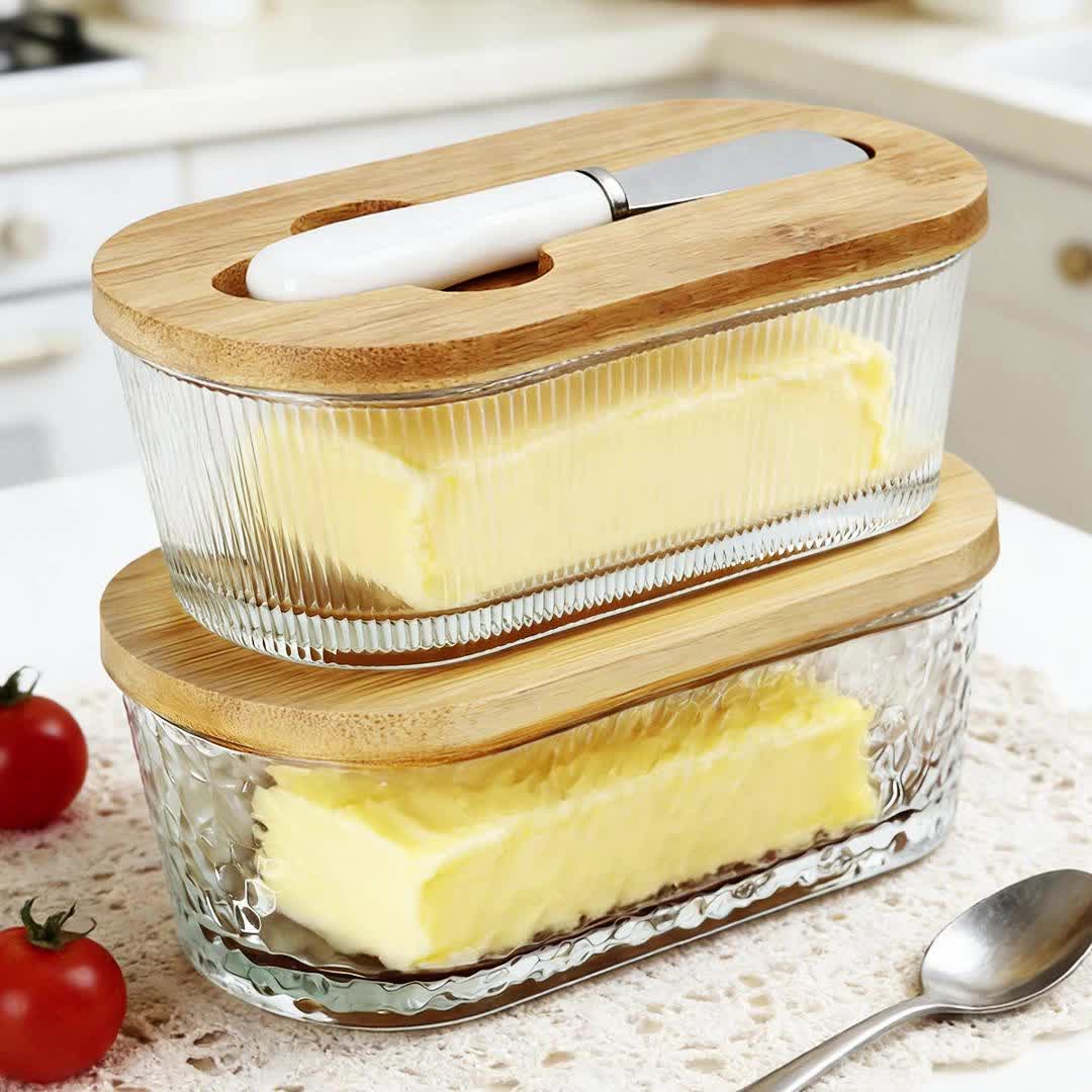 Glass Butter Dish with Airtight Sealed Lid - Preserves Butter Freshness, Butter Keeper for Countertop & Refrigerator Door Storage, Hygienic Butter Tray Suitable for The Fridge - Covered Butter Dishes with Lid