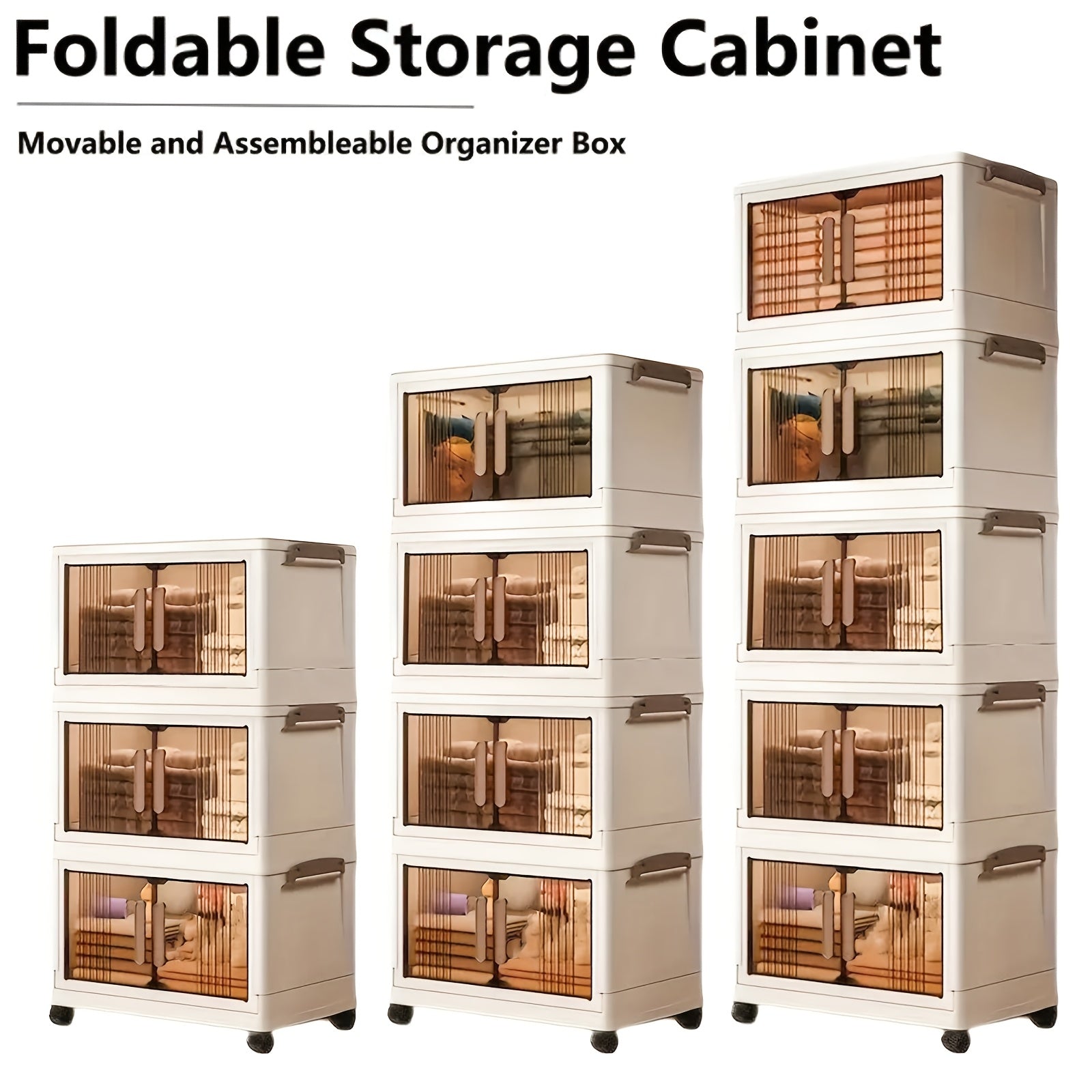 3/4/5 Layer Folding Storage Cabinet - Plastic Storage Bins with Lids, Collapsible Stackable Containers with Wheels, Living Room Storage Boxes, Home Office Clothes Storage Cabinets And Suitcases, Foldable Organizer System for Closet