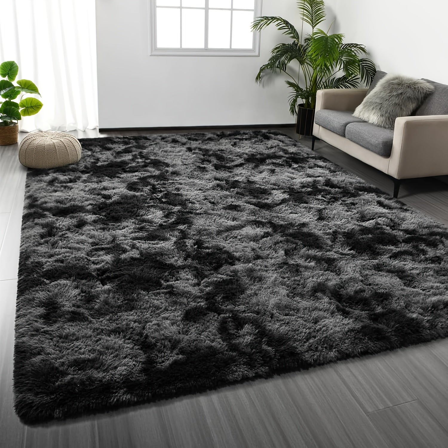Area Rug – 1pc Luxurious Rectangular Shaggy Plush Carpet Rug - Soft, Fluffy, Tie-dyed, Solid,