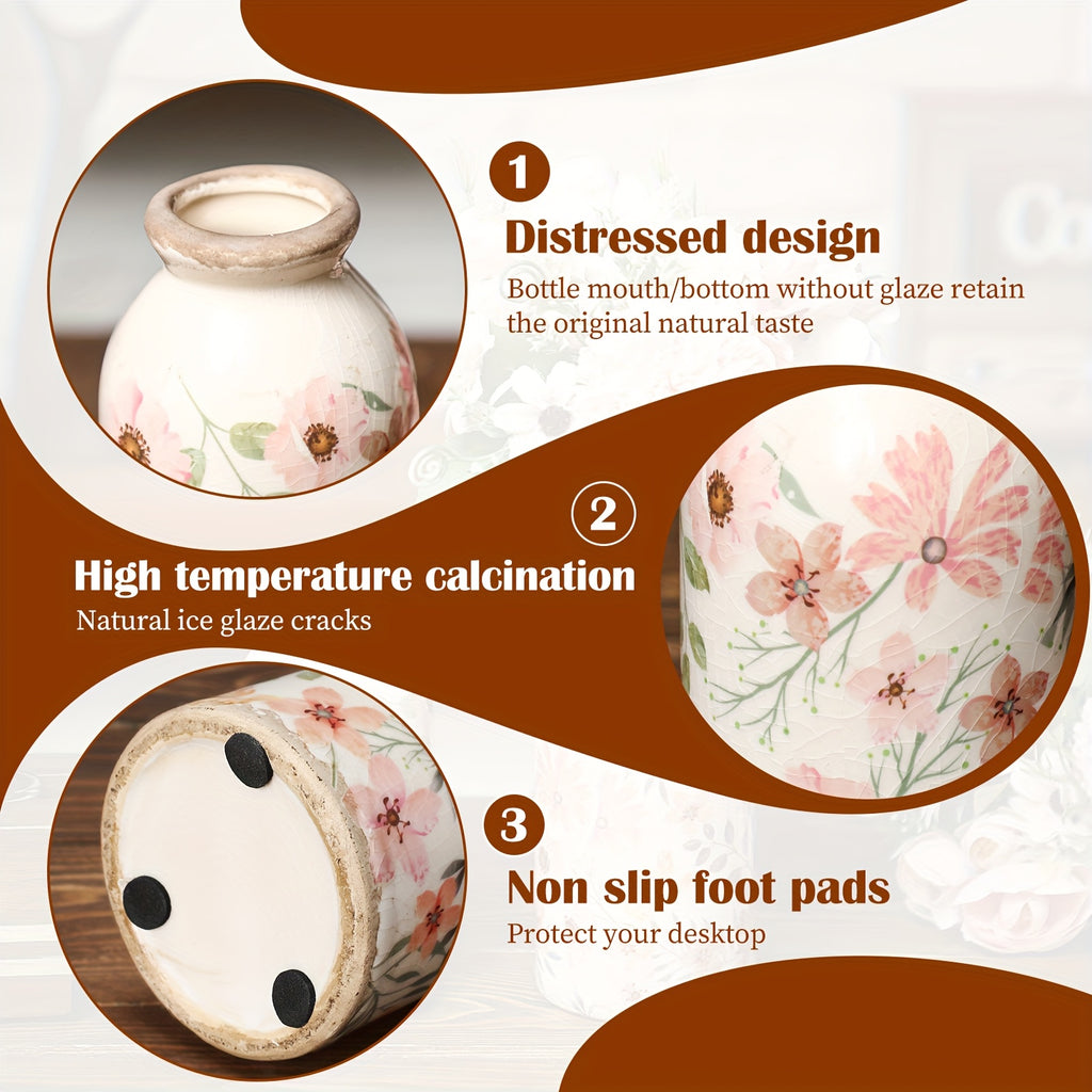Compact 2pcs Ceramic Flower Vase – tabletop floral display and modern home decor, 2pcs Vintage Ceramic Small Vase Rustic Farmhouse Vase Boho Vases Home Decoration, designed for American homes and practical gifting