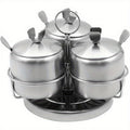 Premium 3pcs Adjustable Home Storage Rack – durable multi-purpose storage, 3pcs Stainless Steel Rotating Spice Rack Condiment Set with Spinning Base Lids Spoons -, designed for American homes, daily convenience and practical gifting