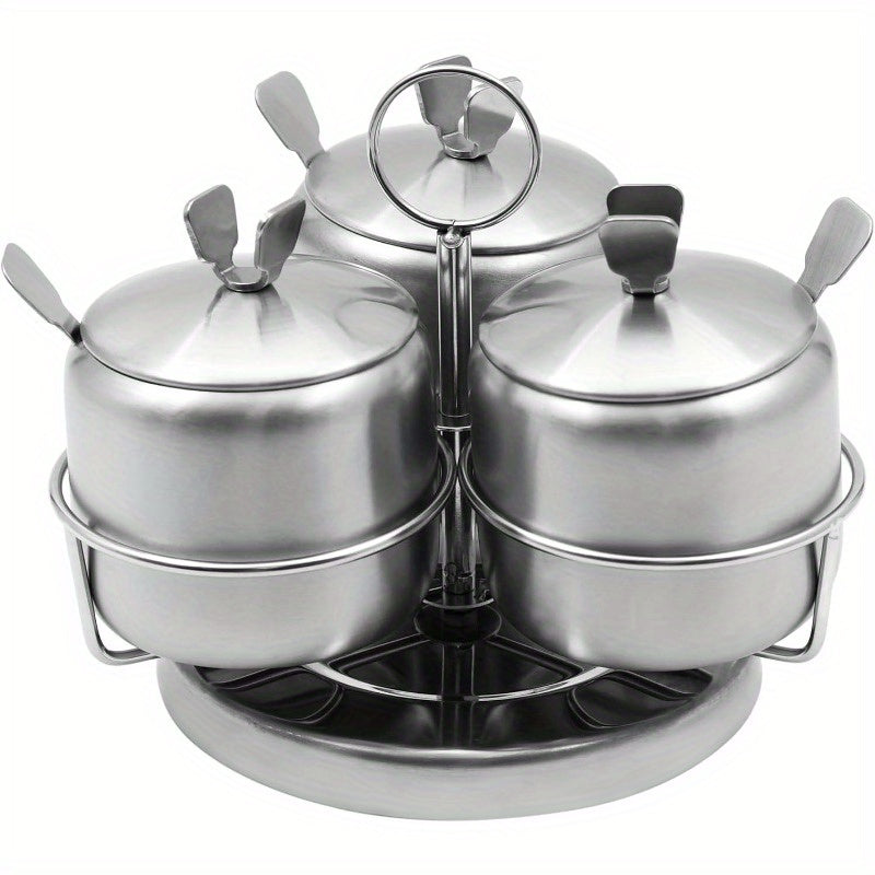 Premium 3pcs Adjustable Home Storage Rack – durable multi-purpose storage, 3pcs Stainless Steel Rotating Spice Rack Condiment Set with Spinning Base Lids Spoons -, designed for American homes, daily convenience and practical gifting