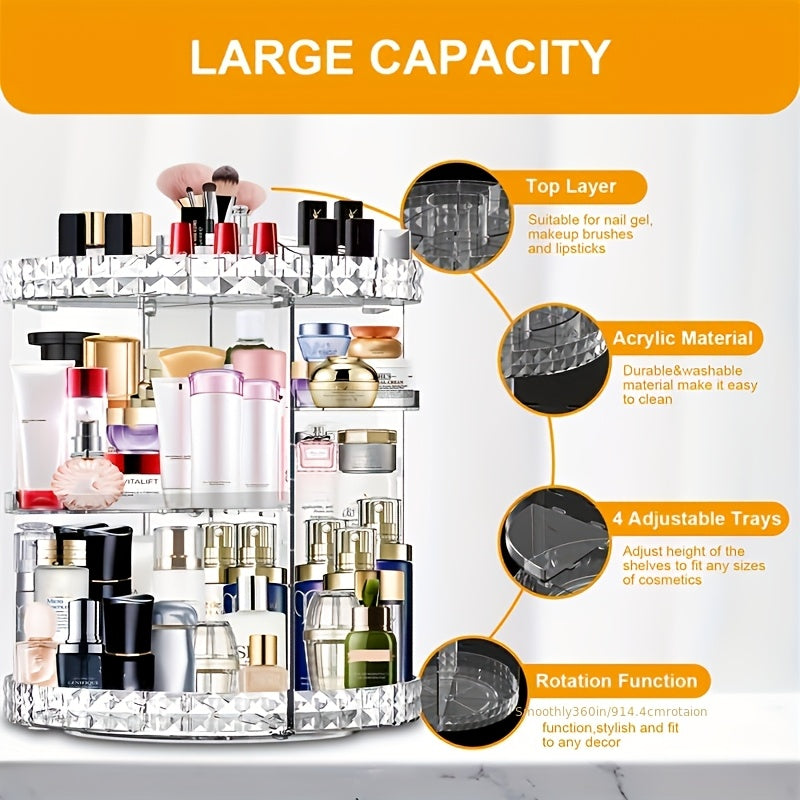 Smart Stackable Home Storage Bins – portable space-saving storage, 360 Degree Rotating Makeup Stand Large Capacity Makeup Product Storage Box 7 Adjustable Layers, designed for American homes, daily convenience and practical gifting