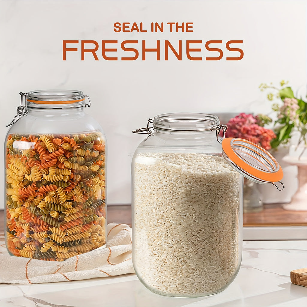 Glass Jars with Airtight Lids, 2 Pack - 1 Gallon Wide Mouth Storage Mason Jars with Hinged with 1 Replacement Silicone Gaskets for Fermenting, Canning, Preserving Christmas Day Item Decoration