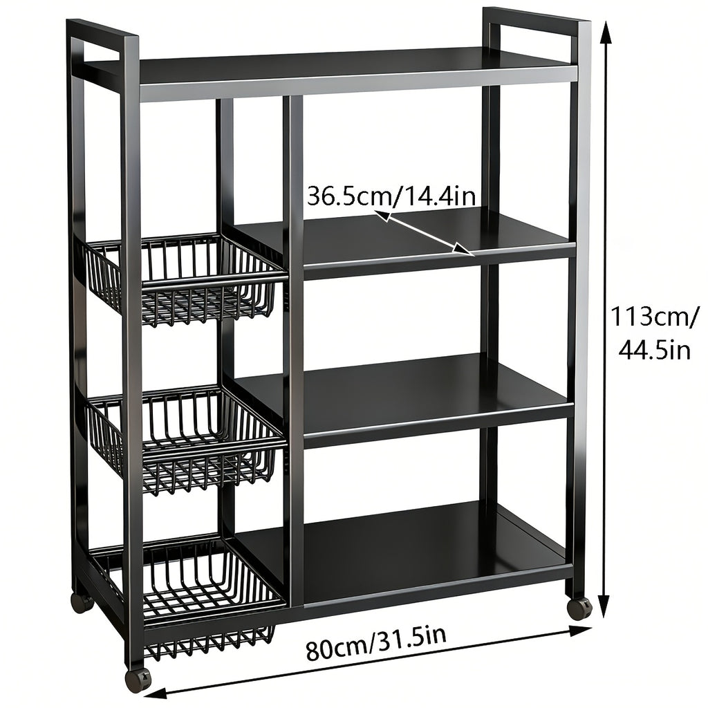 Smart Adjustable Home Storage Rack – durable multi-purpose storage, Kitchen Storage Shelf with Mesh Baskets Metal Frame Serving Cart with Wheels Rolling Baker, designed for American homes, daily convenience and practical gifting