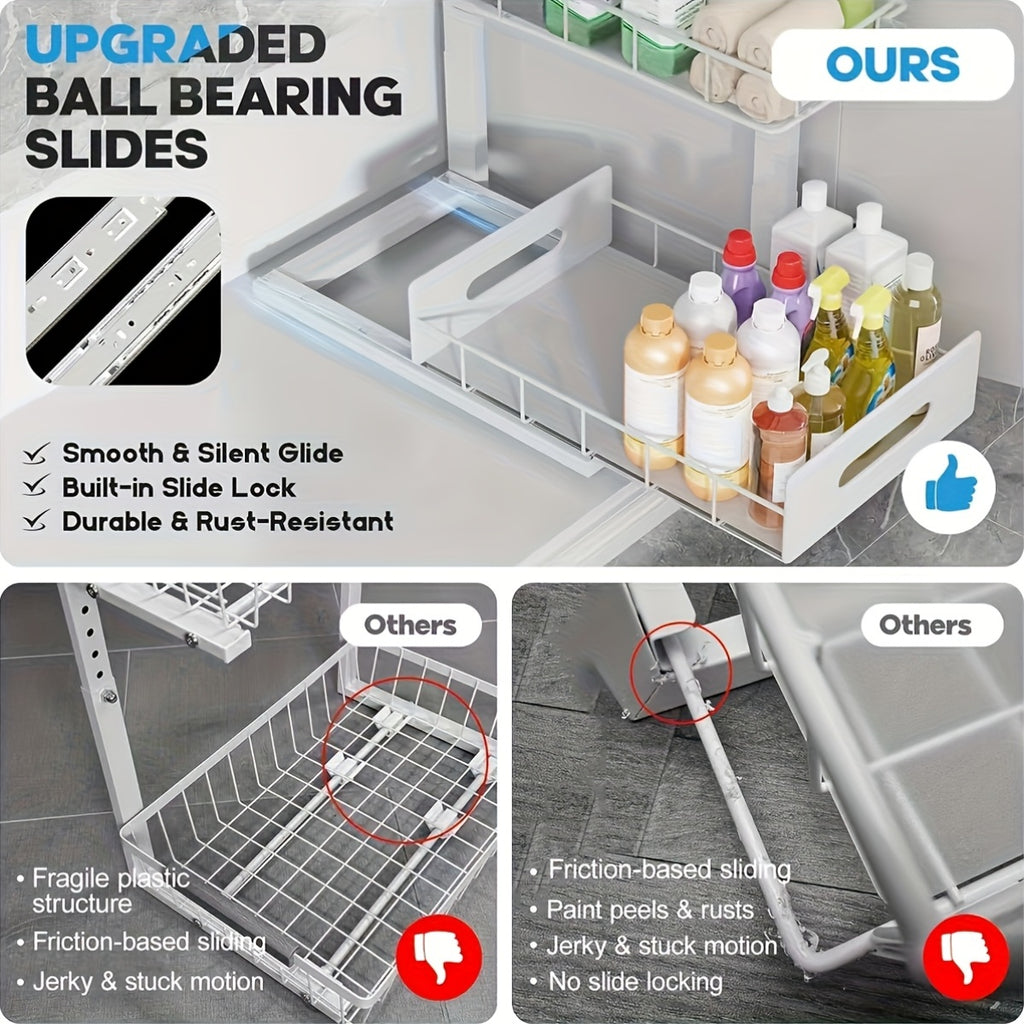 2-Tier Under Sink Organizers And Storage, Under Sink Organizer, Slide Out Pull Out Cabinet Organizer Shelf, Metal Sliding Drawer for Kitchen Bathroom Pantry Cabinet Closet Organization Rack (1 PACK/2 PACK)