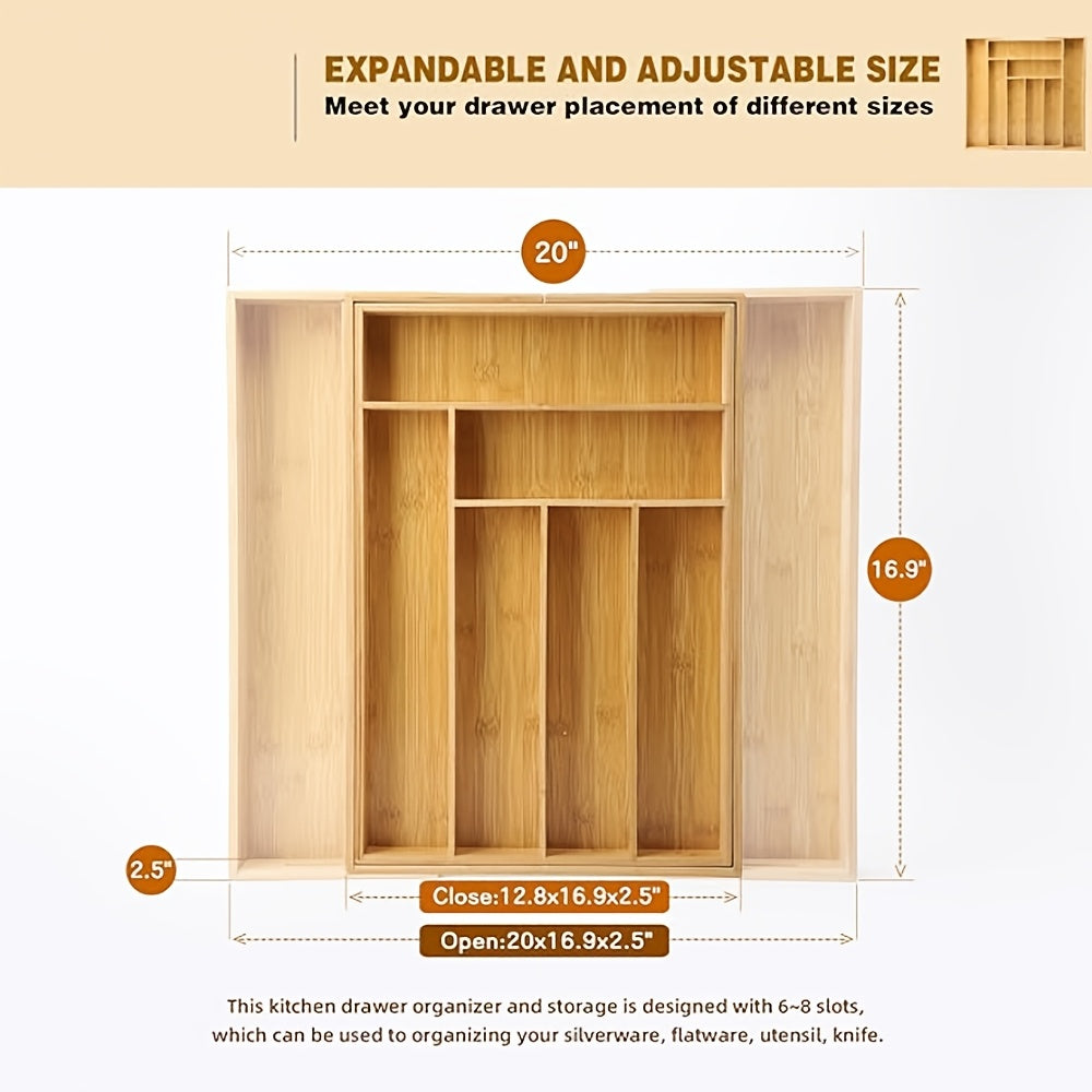 Premium Stackable Storage Drawer – smooth-access cabinet organization, Bamboo Drawer Organizer Expandable - Adjustable Silverware Tray Cutlery And Utensil Holder for Kitchen, designed for American homes, daily convenience and practical gifting