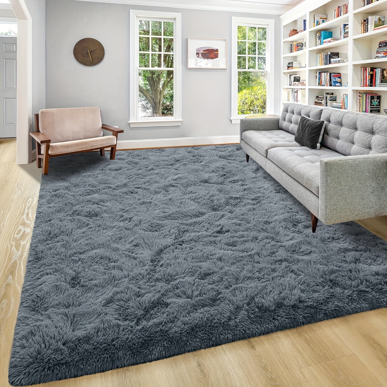 Area Rug – 1pc Luxurious Rectangular Shaggy Plush Carpet Rug - Soft, Fluffy, Tie-dyed, Solid,