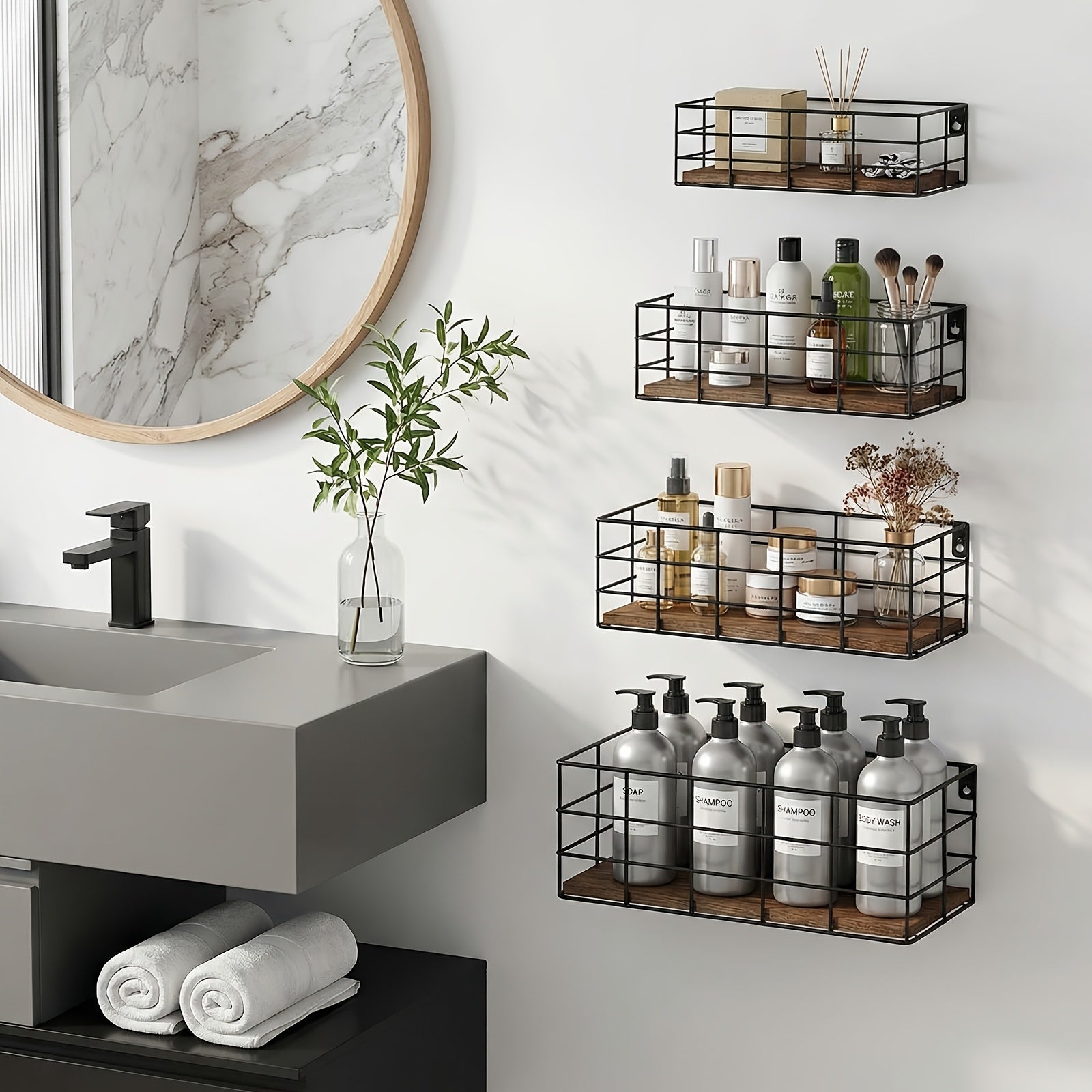 Smart 4/6 pcs Adjustable Home Storage Rack – durable multi-purpose storage, Wall-mounted Floating Shelves 4 6 pcs of Wall-mounted Storage Racks Multiple Sizes Bathroom Wall-mounted, designed for American homes, daily convenience and practical gifting