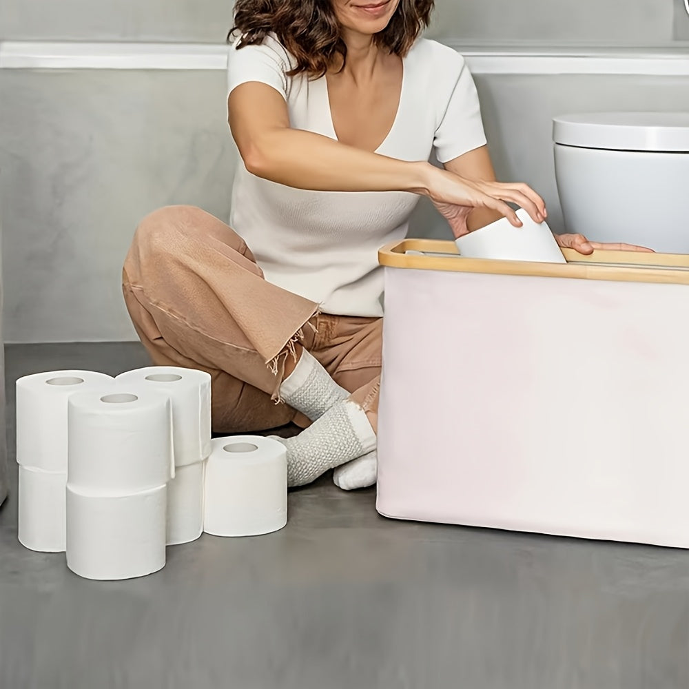 Modern Stackable Home Storage Bins – portable space-saving storage, Toilet Paper Basket Bamboo Toilet Paper Storage - Ultimate Bathroom Storage with Bamboo Lid, designed for American homes, daily convenience and practical gifting