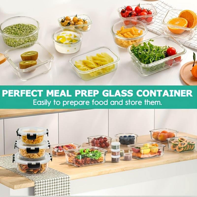 Multi-Purpose 24pcs Glass Meal Prep Container Set – leak-resistant lids, reusable kitchen meal-prep storage, designed for American kitchens, pantries, apartments, home organization, daily use and practical gifting