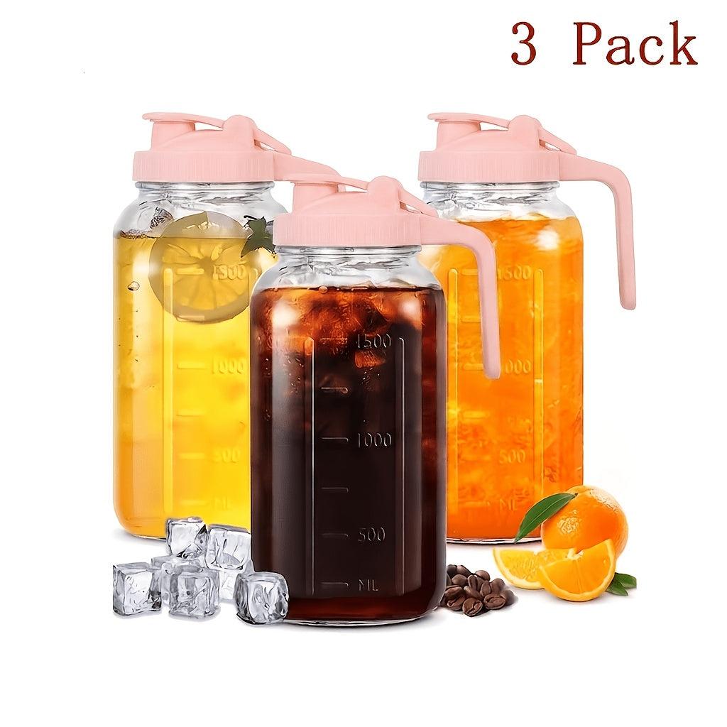Drinkware – 2-Pack 3-Pack 64Oz Glass Pitcher with Handle for Outdoor Entertaining Leak-Proof