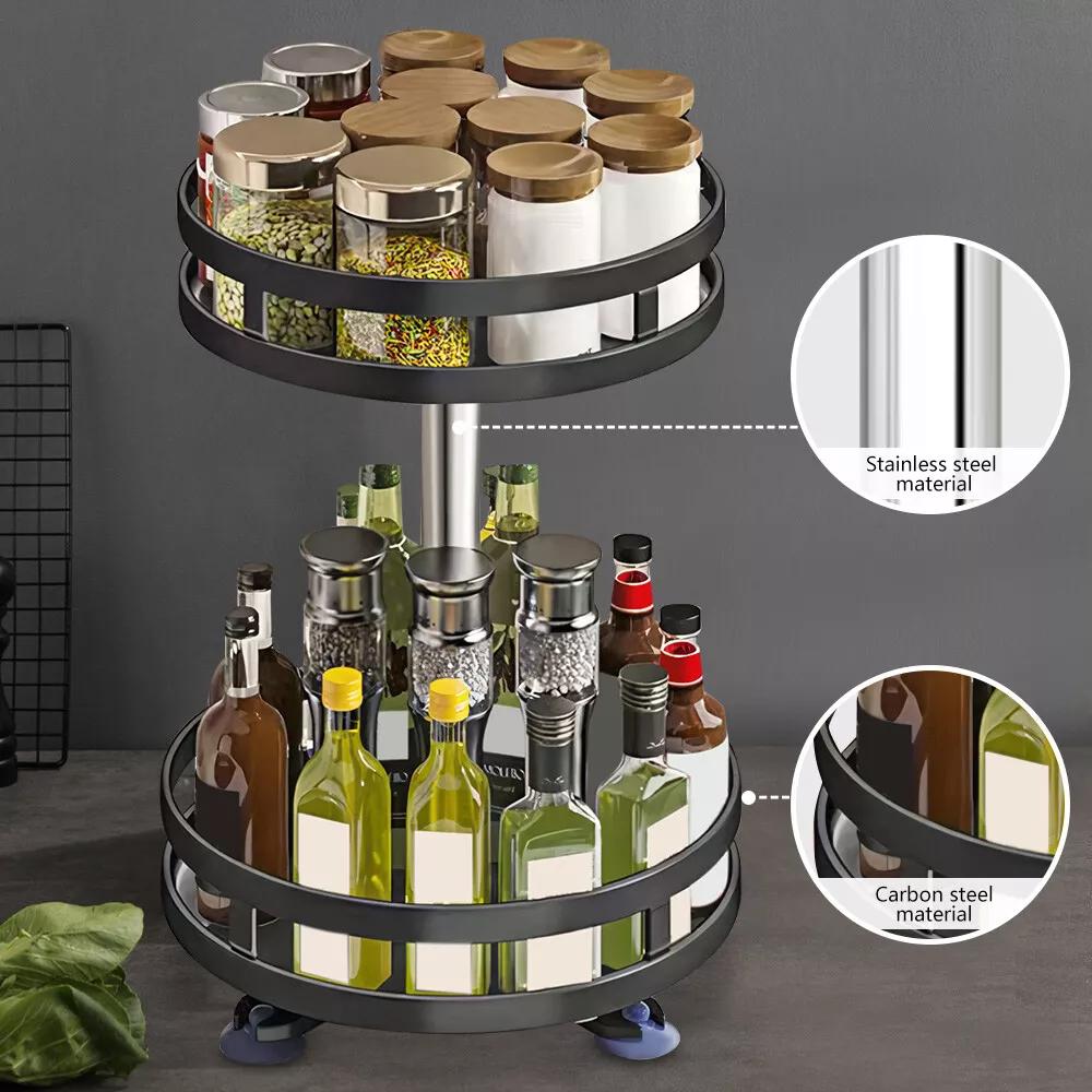 Kitchen Essential – Lazy Susan Organizer Spice Rack - 2 3 Tier Height Adjustable Spice Organization for Cabinet, Metal Seasoning Organizer Lazy Turntable Spice Organizer for Table Top Pantry