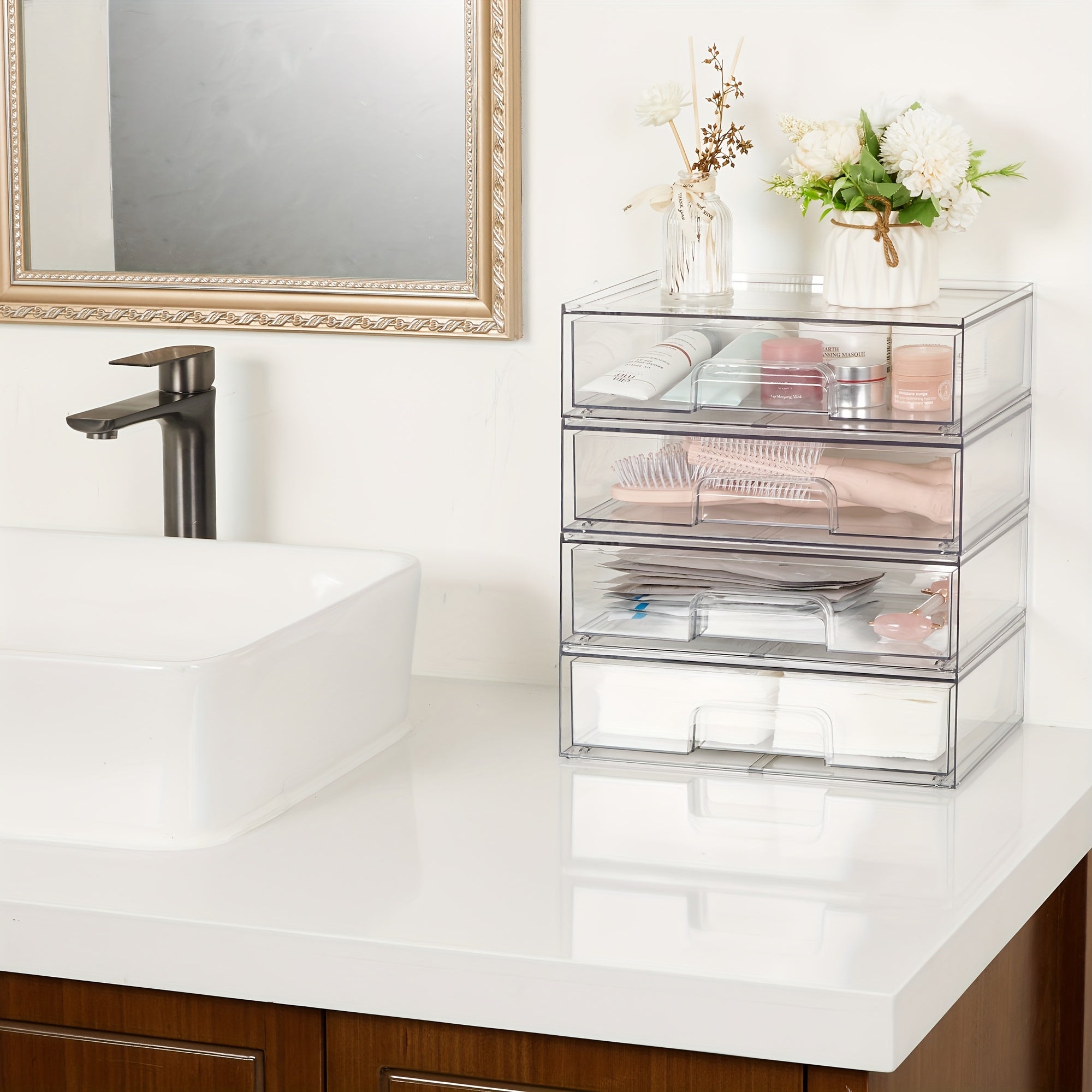 Heavy-Duty 4 Pack Pull-Out Cabinet Organizer – smooth-access cabinet organization, 12 1inch Weight Clear Stackable Storage Drawers 4 Pack Acrylic Plastic Organizers Bins For, designed for American homes, daily convenience and practical gifting