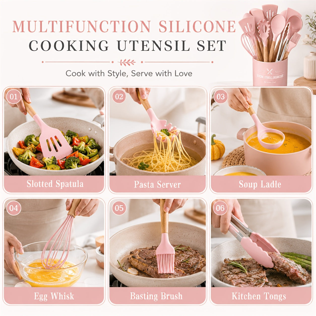 Kitchen Essential – [33pcs Silicone Kitchen Utensil Set With Holder] Heat Resistant Non-Stick Cooking Tools, Kitchen Accessories Set, Include Whisk Tong Spatula, Dishwasher Safe Cookware For