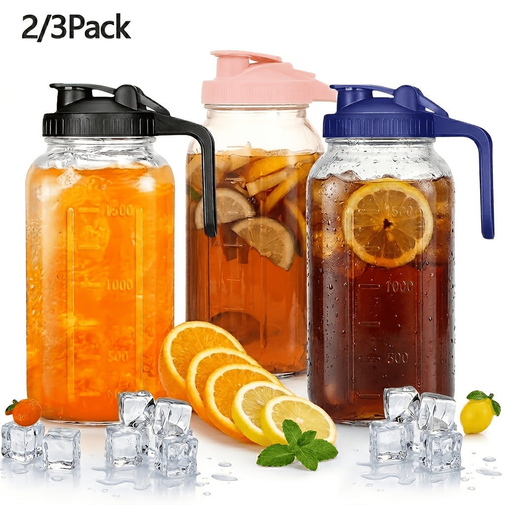 Heavy-Duty 64Oz Mason Jar Set – clear reusable pantry storage, 2-Pack 3-Pack 64Oz Glass Pitcher with Handle for Outdoor Entertaining Leak-Proof Wide Mouth Mason, designed for American homes, daily convenience and practical gifting