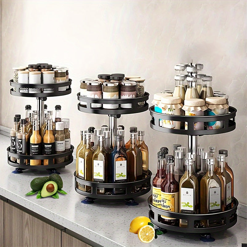 Spice Rack Organizer Turntable 1/2/3 Tier 360 Degree Rotating Spice Organization For Cabinet Metal Adjustable Height Lazy Seasoning Holder For Kitchen Cupboard Table Coffee Table Pantry Countertop Bathroom