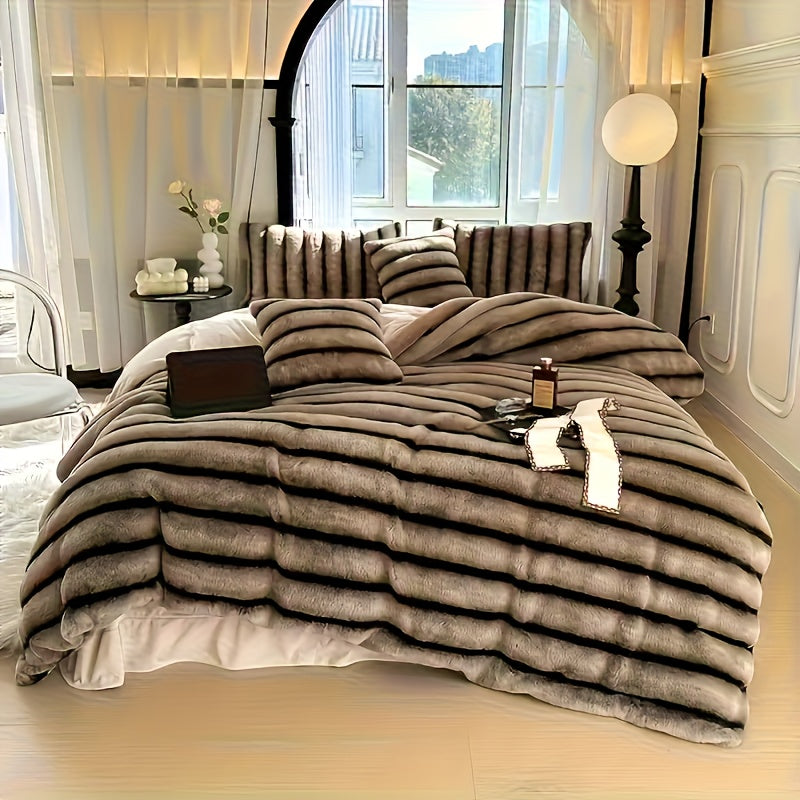 Smart Cozy Home Textile Accent – comfortable everyday home styling, Striped Luxurious Faux Rabbit Fur Throw Blanket Ultra-Soft Double-sided Blanket Kids Blanket ClassicStripe Pattern, designed for American homes, daily convenience and practical gifti