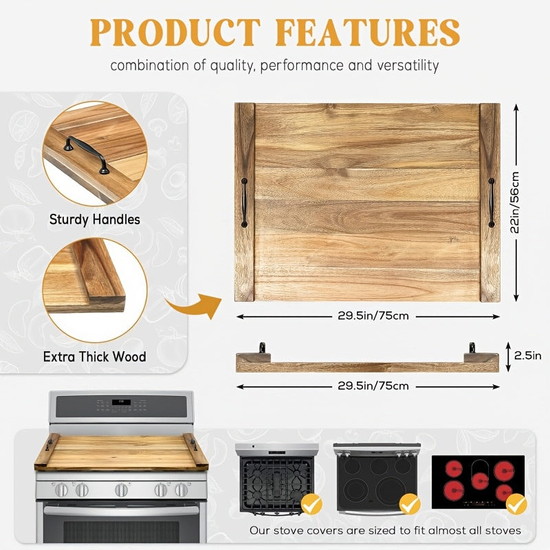 Serving Tray Noodle Board Stove Cover - Acacia Wood Stove Top Cover - Large Wood Cutting Board - Stove Top Covers for Electric Stove - Countertop Saver - Charcuterie Tray - Serving Board - Rustic Kitchen Decor