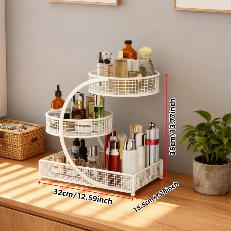 Versatile Adjustable Home Storage Rack – durable multi-purpose storage, 2-Tier 3-Tier Lightweight Metal Cosmetic Organizer with Round Baskets Welded Construction Anti-Rust Finish Space-Saving, designed for American homes, daily convenience and practi
