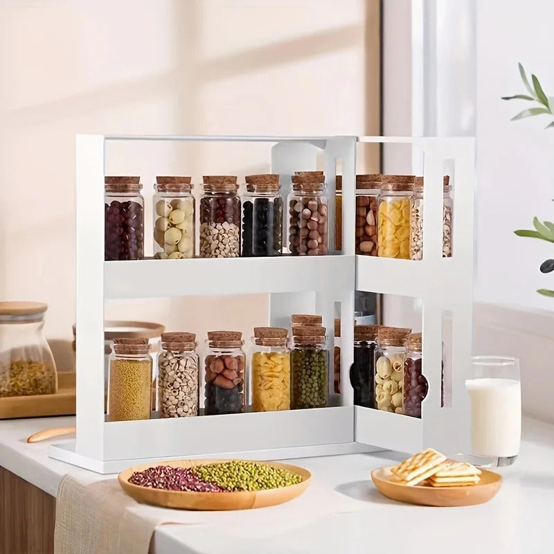 1 Double-Layer Shelf-Non-Slip Base Space-Saving Double-Layer Rotating Spice Rack -Made of Odorless Plastic, Suitable for Storing Essentials in The Kitchen And Bathroom. Spice Organizers And Storage