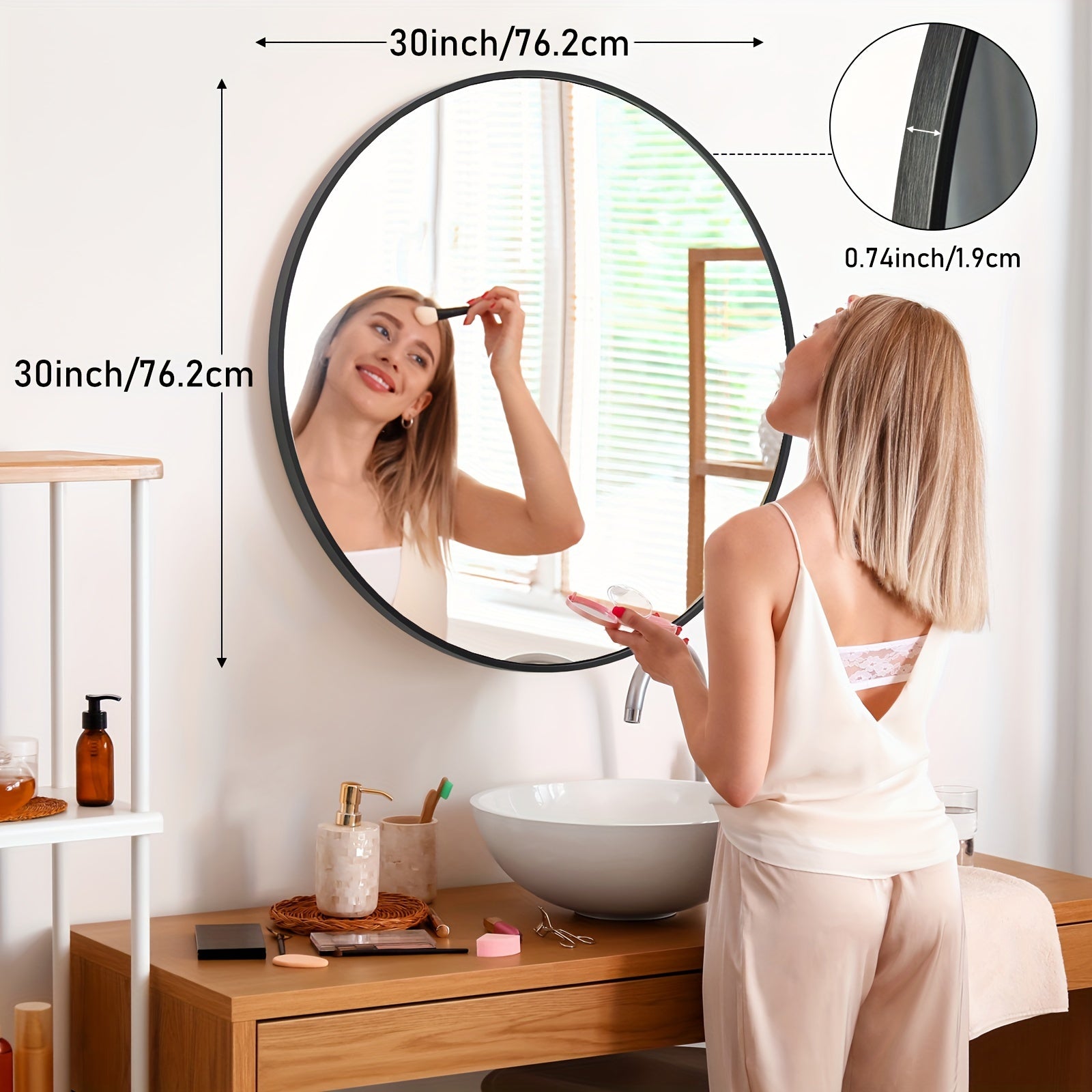 Area Rug – comfortable decorative floor coverage, Round Metal Wall Mirror with - Matte Frame