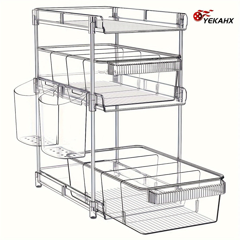Compact 1pc Home Storage Organizer – space-saving everyday organization, 1pc Space-Saving Pull-Out Organizer - 3-Tier Clear Storage With Adjustable Dividers Multi-Purpose Slide-Out Under, designed for American homes, daily convenience and practical g