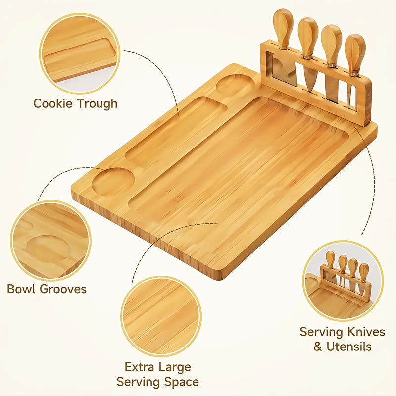 Compact Bamboo Cutting Board Set – durable food prep and serving, A Cheese Platter Innovative Cheese Board And Cutlery Set Made from Wood Perfect for, designed for American homes, daily convenience and practical gifting