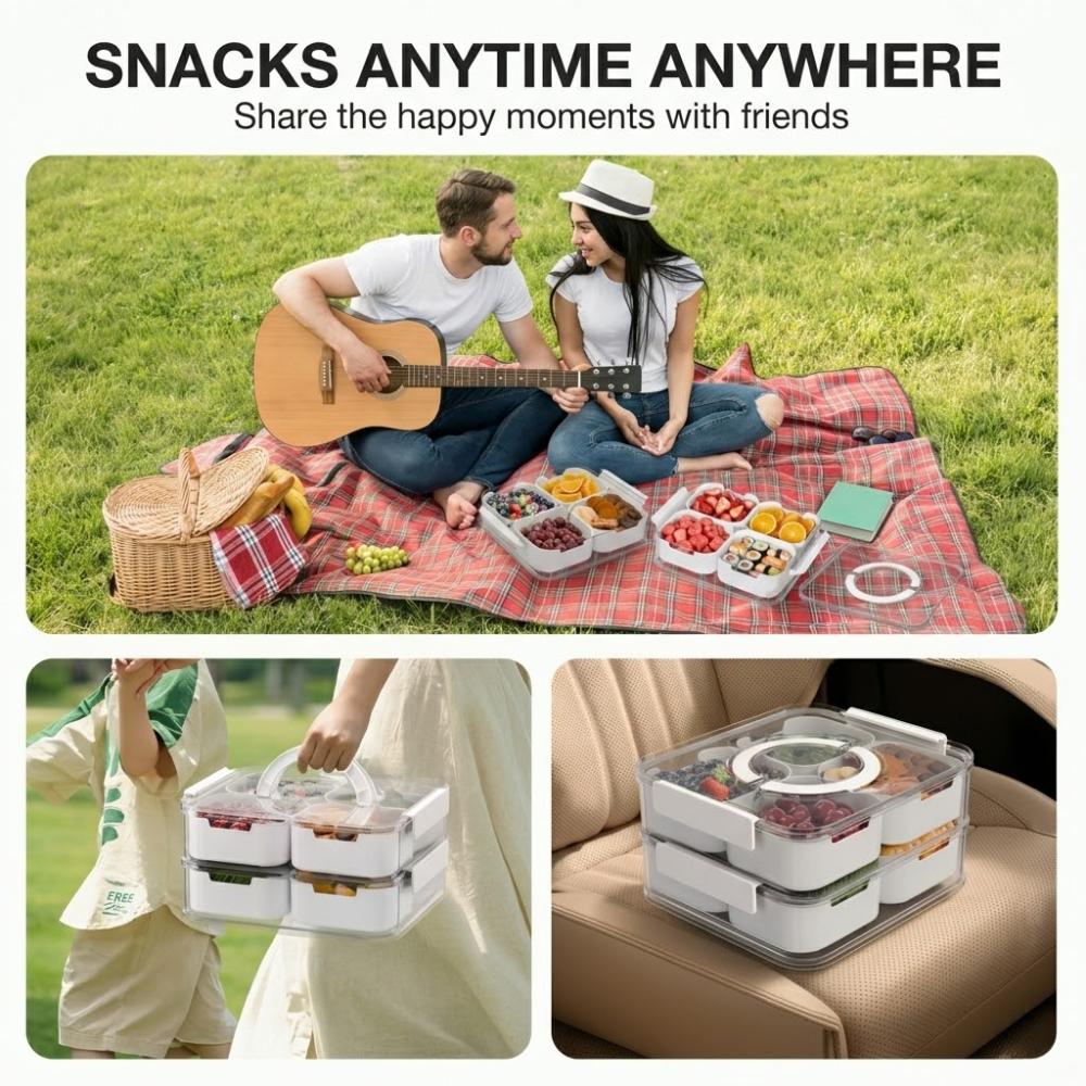 Space-Saving Refrigerator Storage Organizer – easy-access fridge organization, 2-Tier 8 Compartment Stackable Fridge Fruit Storage Containers with Lid and Foldable Handle Snackle, designed for American homes, daily convenience and practical gifting