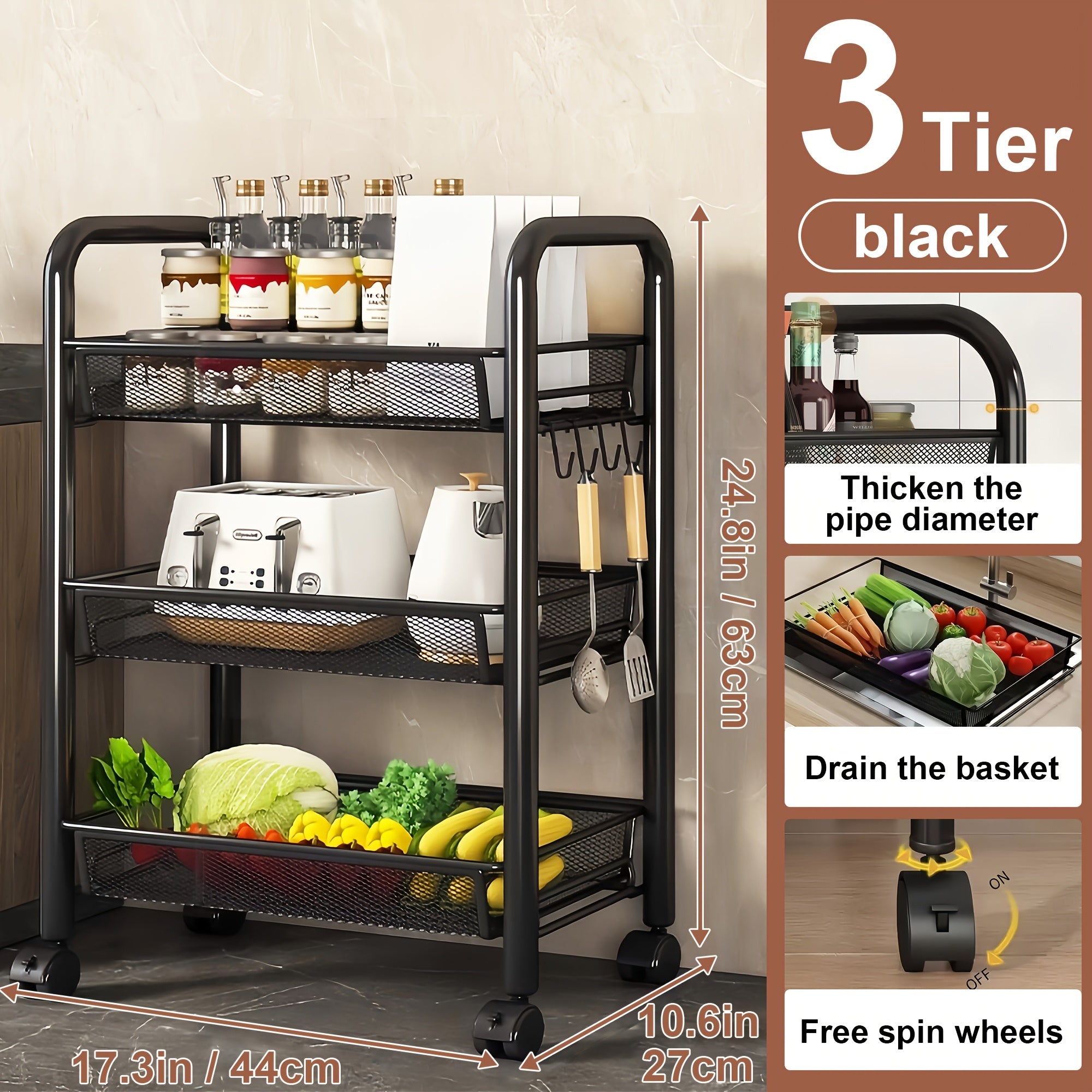 Space-Saving Adjustable Home Storage Rack – durable multi-purpose storage, Multi-layer Carbon Steel Storage Trolley Multifunctional Storage Trolley On Wheels Space Saving Detachable Carbon, designed for American homes, daily convenience and practical