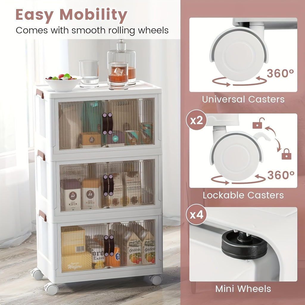 Premium 3pcs Stackable Storage Drawer – smooth-access cabinet organization, Bin with Drawers Stackable Storage Bins with Wheels Open Front Foldable Design for Home, designed for American homes, daily convenience and practical gifting