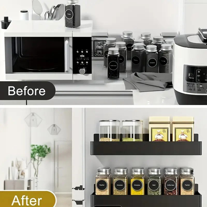 [Magnetic Storage Baskets] 2pcs Magnetic Storage Baskets No Drill Refrigerator Rack Kitchen Seasoning Holder Bathroom Toiletries Organizer for Fridge Microwave Oven Condiment Shelf 2pcs Movable Seasoning Organizer for Cans Drinks Wine