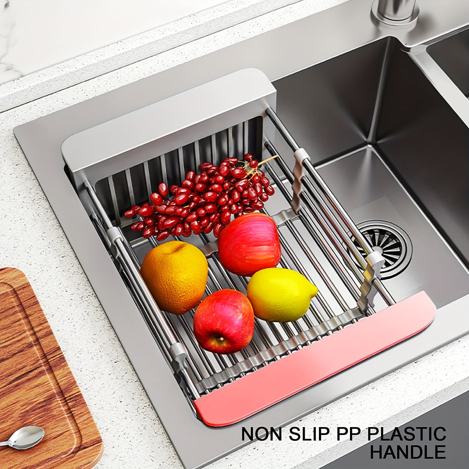 Kitchen Essential – Stainless Steel Retractable Drainage Basket, Kitchen Sink, Fruit And Vegetable Basket, Vegetable Rack, Household for Modern US Homes, easy meal prep and organization, Ver