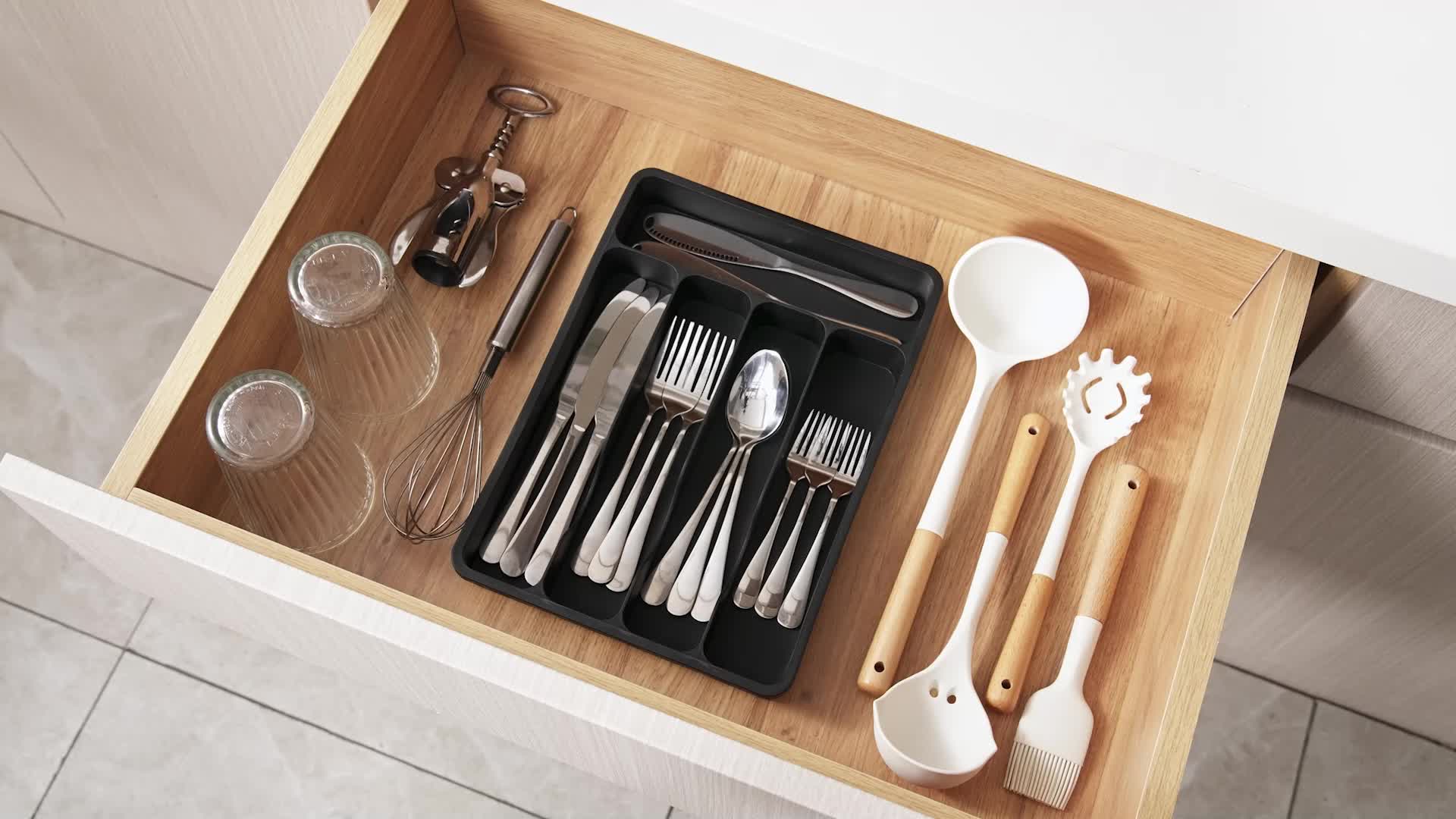 Modern Stackable Storage Drawer – smooth-access cabinet organization, 5 6 7 Compartment Silverware Drawer Organizer Tray Plastic Cutlery Storage for Kitchen Drawer, designed for American homes, daily convenience and practical gifting