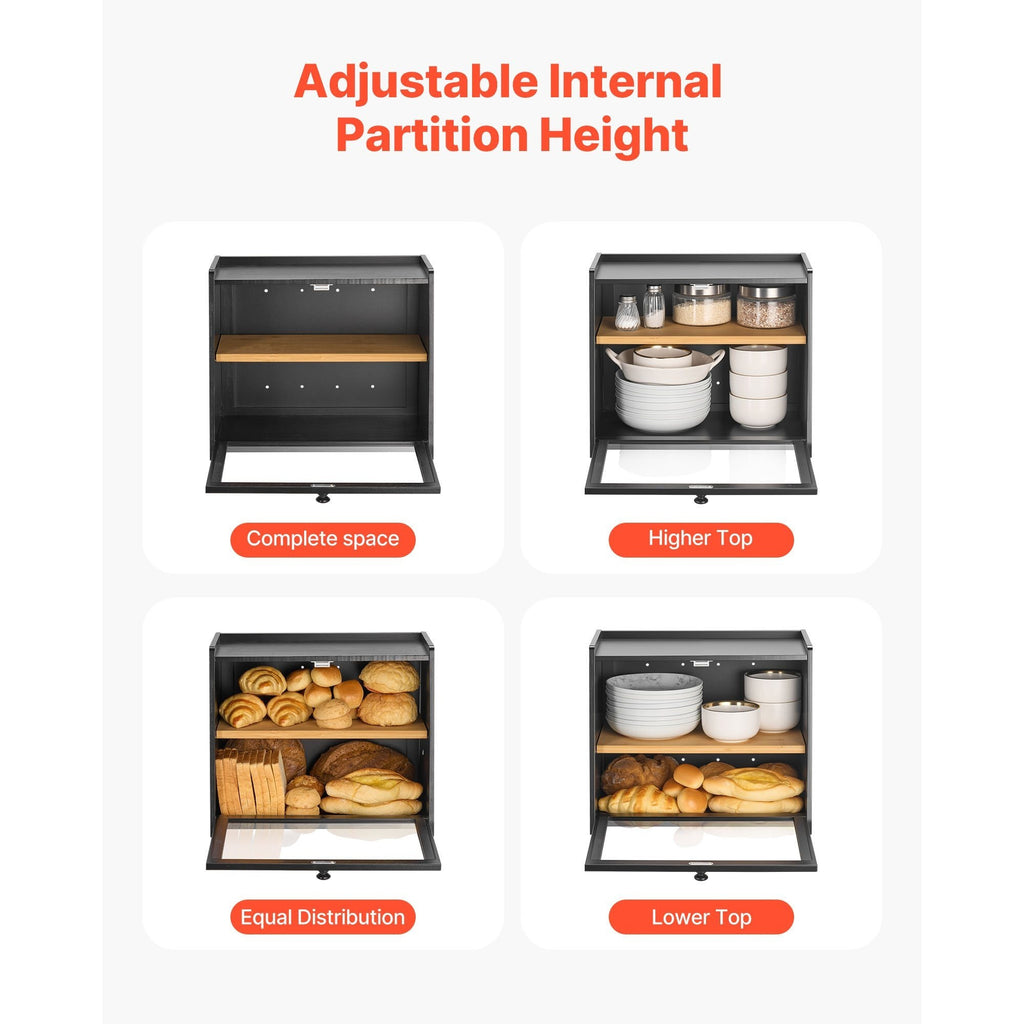 Space-Saving Countertop Bread Storage Box – fresh-bread countertop organization, VEVOR Bread Box for Kitchen Counter Large Capacity Bamboo Storage Container Single-layer Double-layer Black, designed for American homes, daily convenience and practical