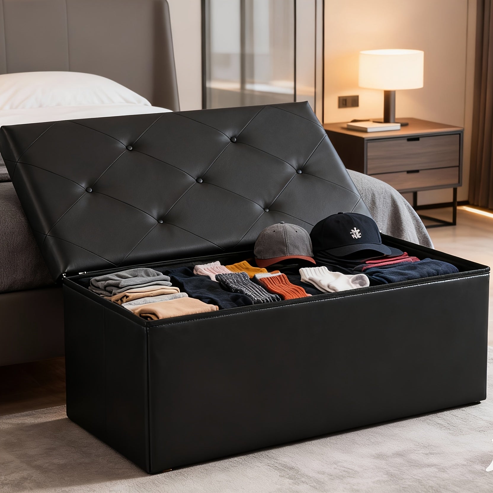 Home Organizer – Multi-Functional Ottoman with Storage Bench Folding Foot Rest Stool