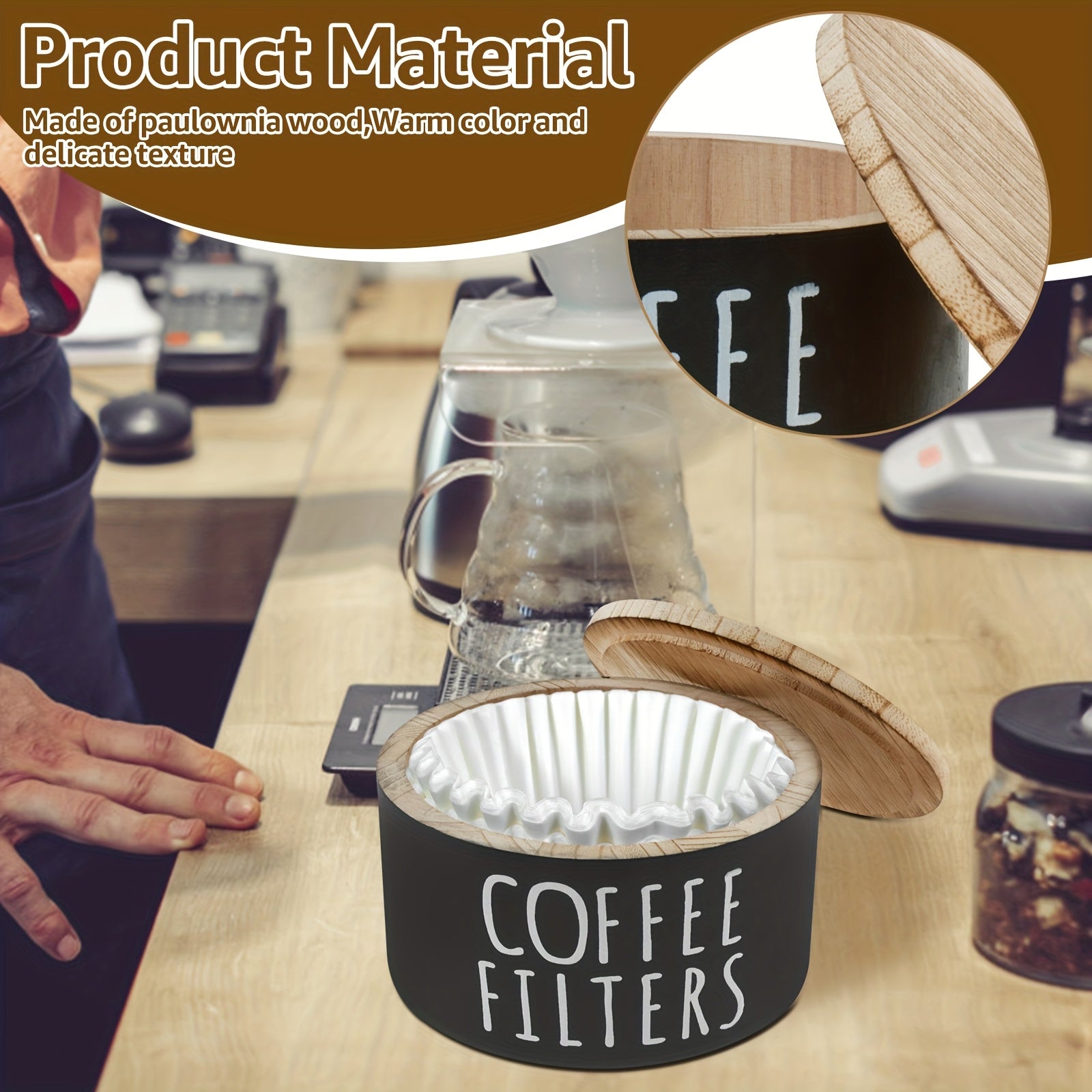 Modern Stackable Home Storage Bins – portable space-saving storage, Coffee Filter Holder Wooden Large Capacity Rustic Coffee Filter Storage Case Dispenser with Bamboo, designed for American homes, daily convenience and practical gifting