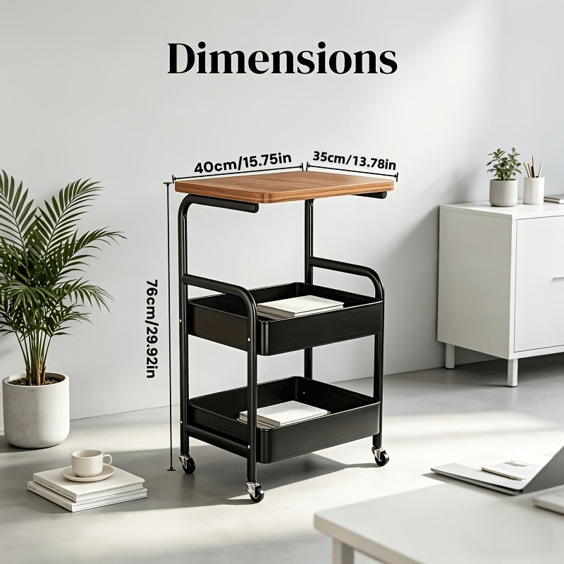 Premium Adjustable Home Storage Rack – durable multi-purpose storage, Three-Tier Metal Utility Cart Metal Storage Rack Rolling Cart with Wooden Tabletop Multifunctional Storage, designed for American homes, daily convenience and practical gifting