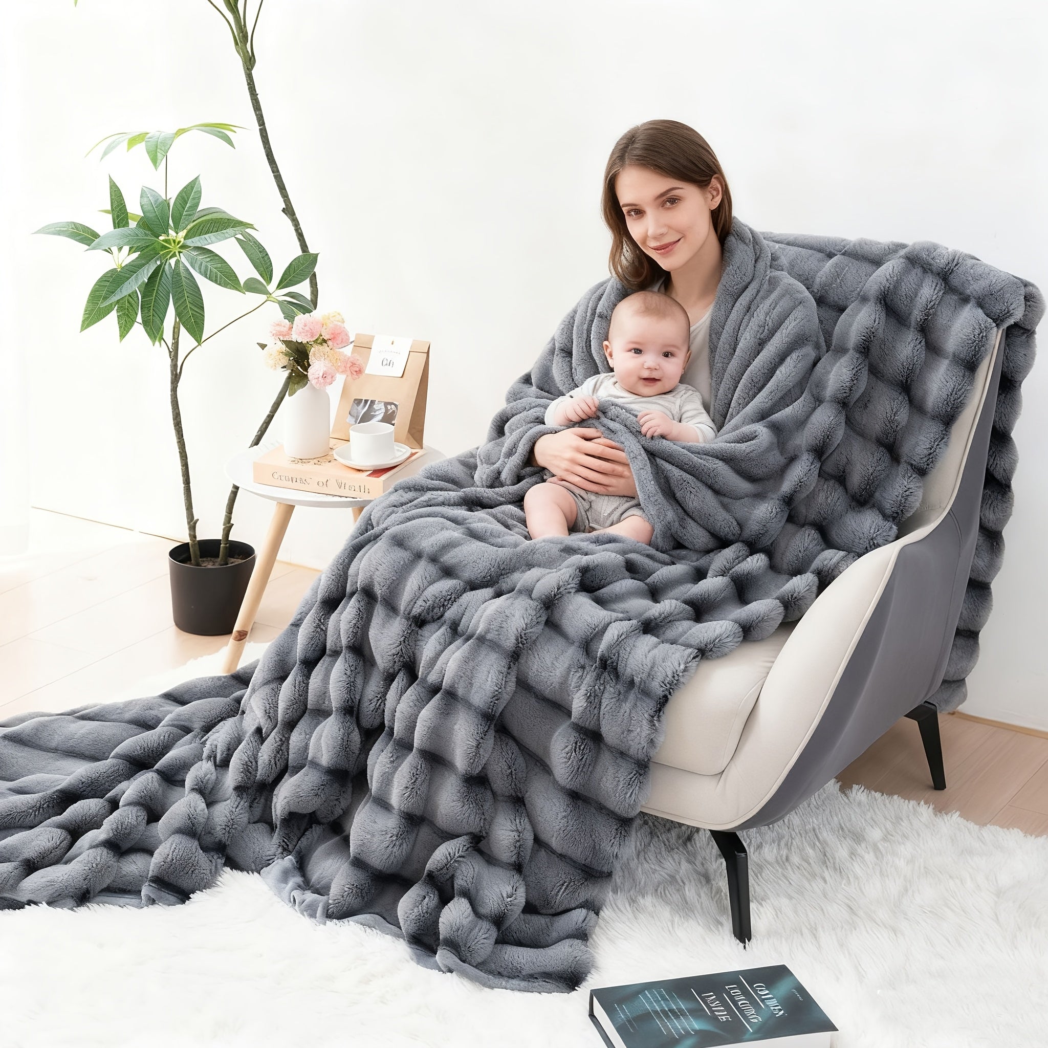 Smart Cozy Home Textile Accent – comfortable everyday home styling, Striped Luxurious Faux Rabbit Fur Throw Blanket Ultra-Soft Double-sided Blanket Kids Blanket ClassicStripe Pattern, designed for American homes, daily convenience and practical gifti